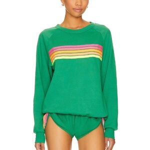 Aviator Nation 5 Stripe Crew Sweatshirt (Sz XL) Kelly Green & Neon Yellow